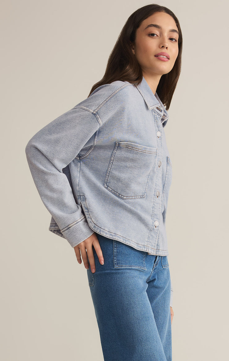 All Day Cropped Knit Denim Jacket Washed Indigo By Z Supply