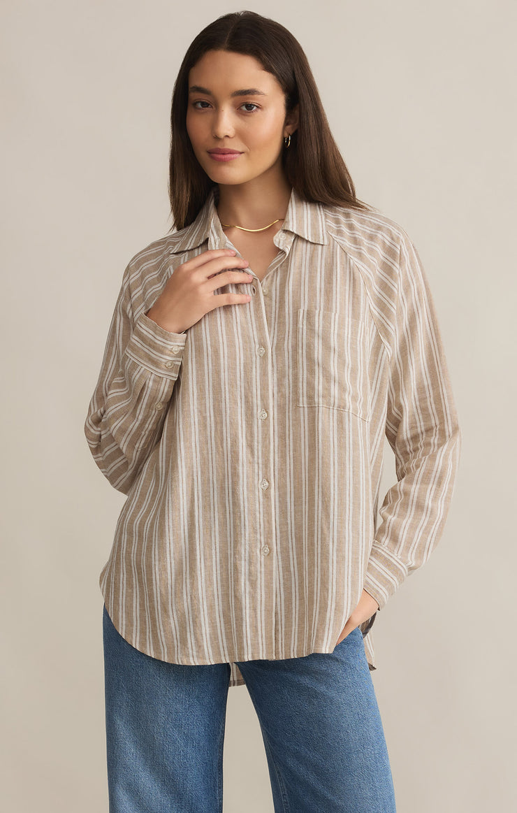 Perfect Linen Stripe Long Sleeve Top