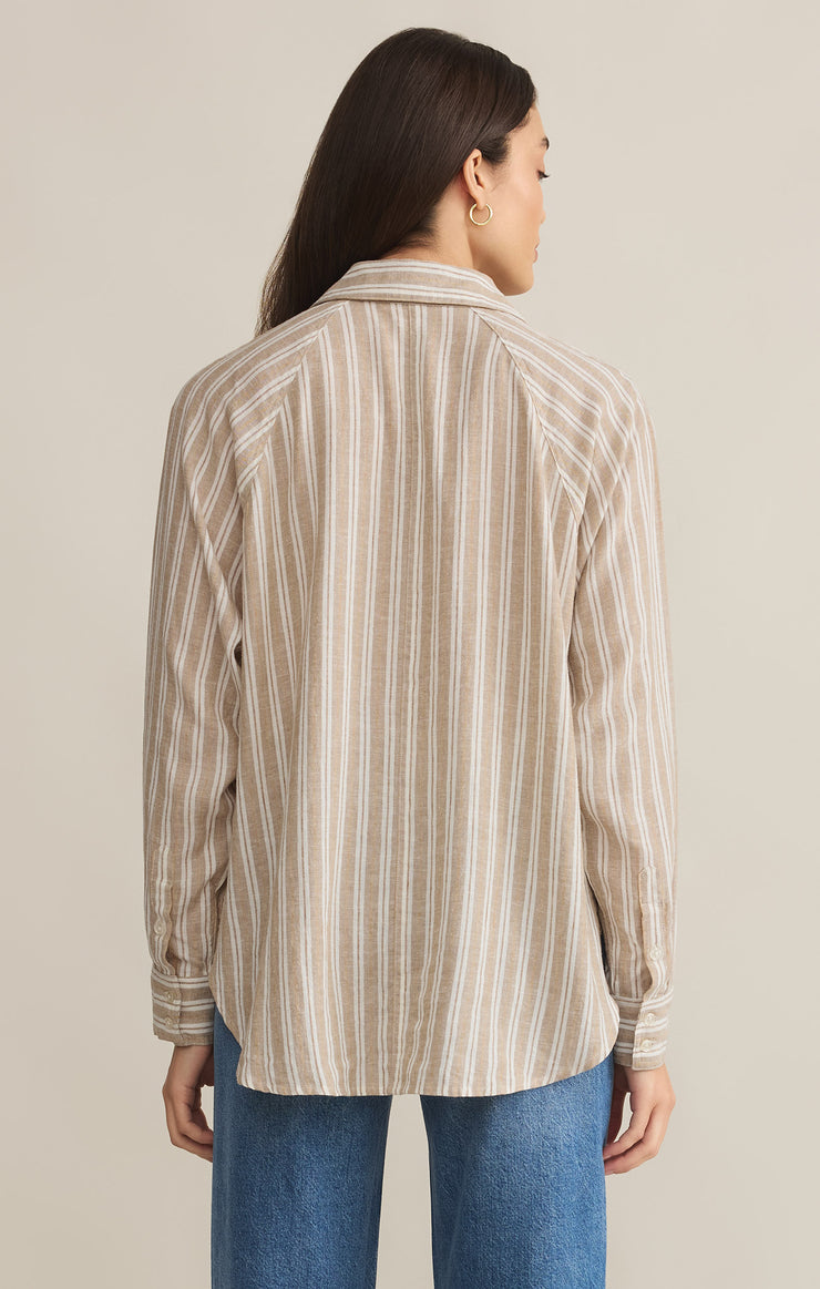 Perfect Linen Stripe Long Sleeve Top