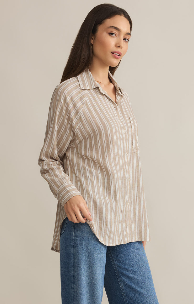 Perfect Linen Stripe Long Sleeve Top