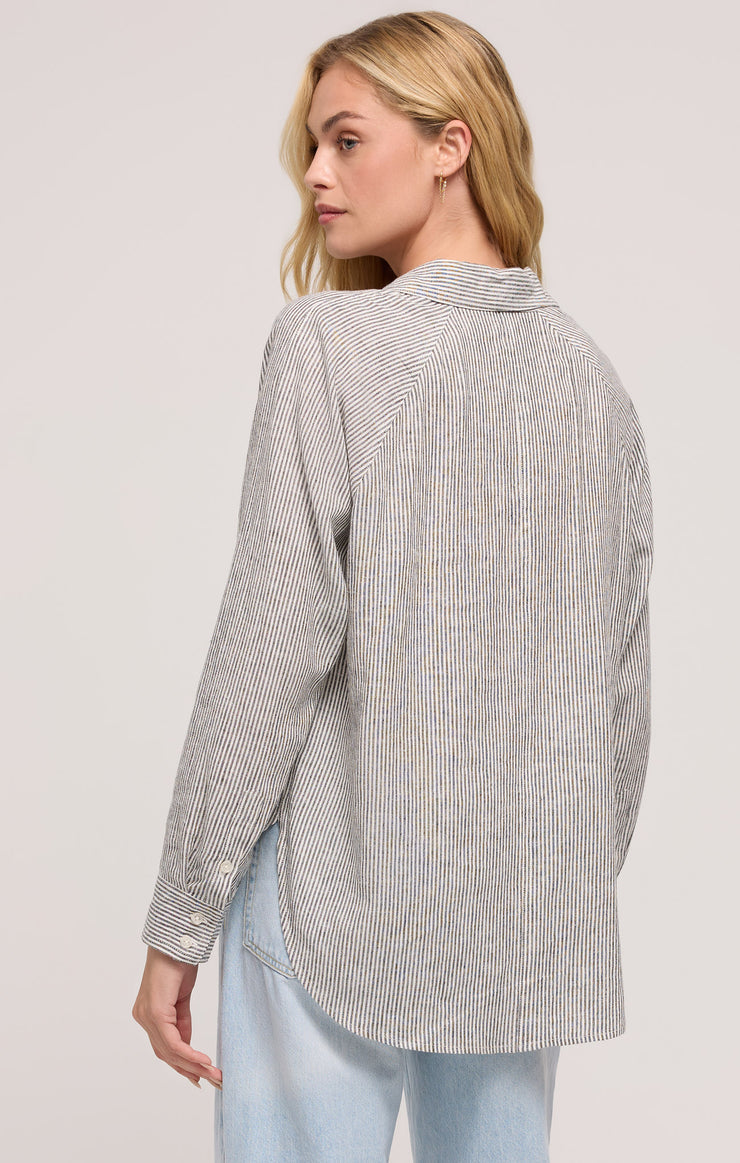 Perfect Linen Stripe Long Sleeve Top