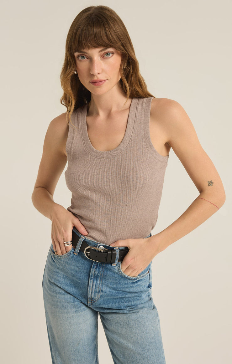 Sirena Rib Heather Taupe Tank Top