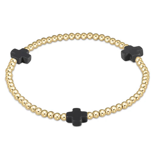 signature cross gold pattern pattern 3mm bead bracelet - onyx by enewton