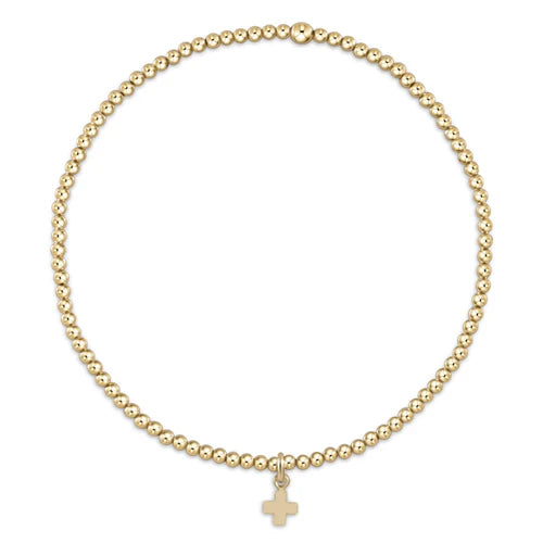 classic gold 2mm bead bracelet - signature cross small gold charm by enewton