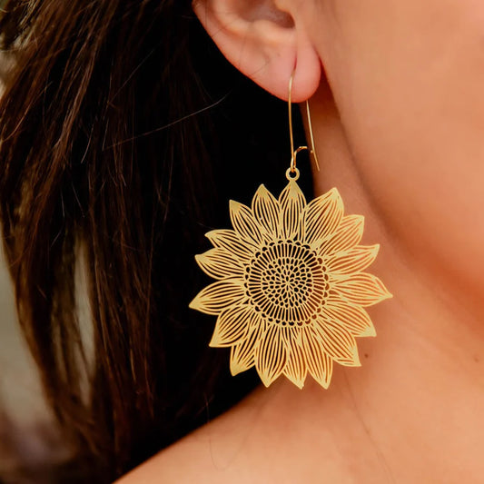 Brass Sunflower Earring
