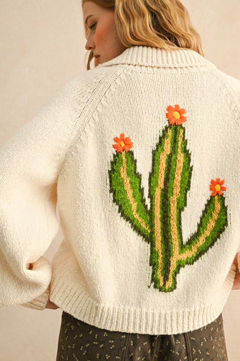 Sam Cactus Button Front Sweater Cardigan