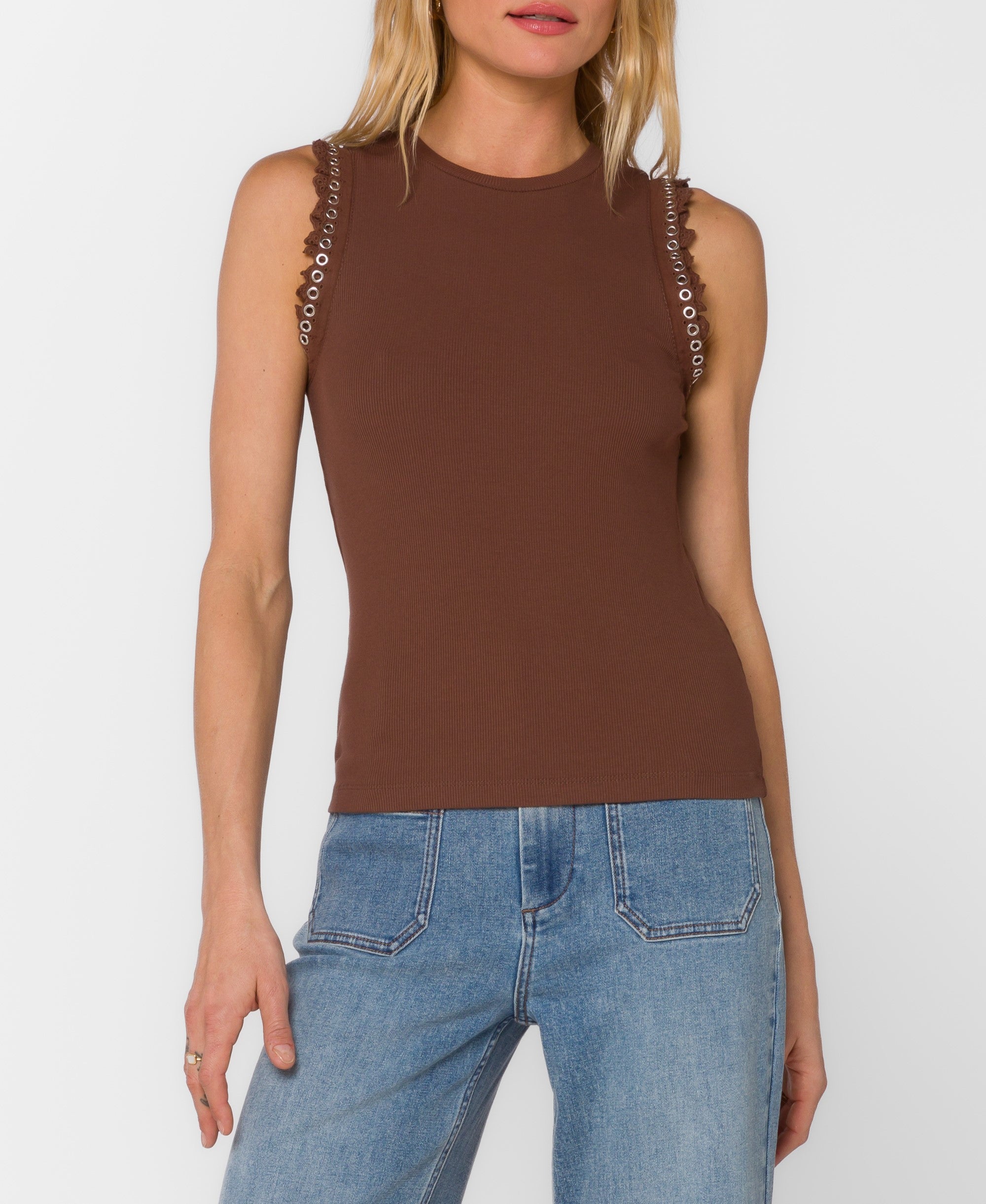 【GROVE】 REMI RIB SLEEVELESS KNIT / 追跡付 Zimmermann Wylie Ruffled Rib-Knit Top | Saks Fifth Avenue