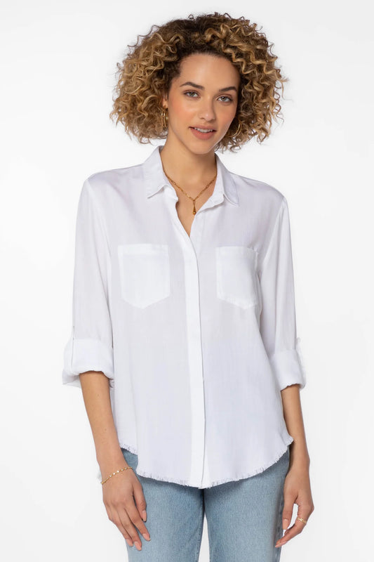 Riley White Frayed Hem Button-Up Shirt