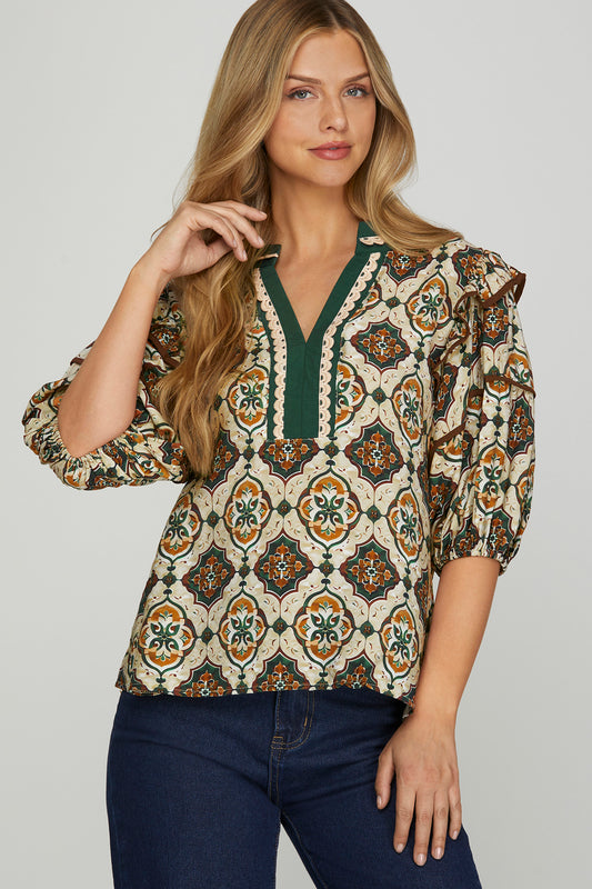 Cher Ruffle Shoulder Short Sleeve Top
