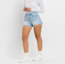 Fran High Rise Distressed Hem A-line Short in Tana River by Vervet