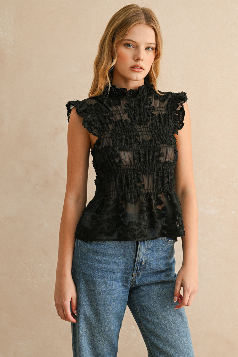 Char Velvet With Lace Combo Top