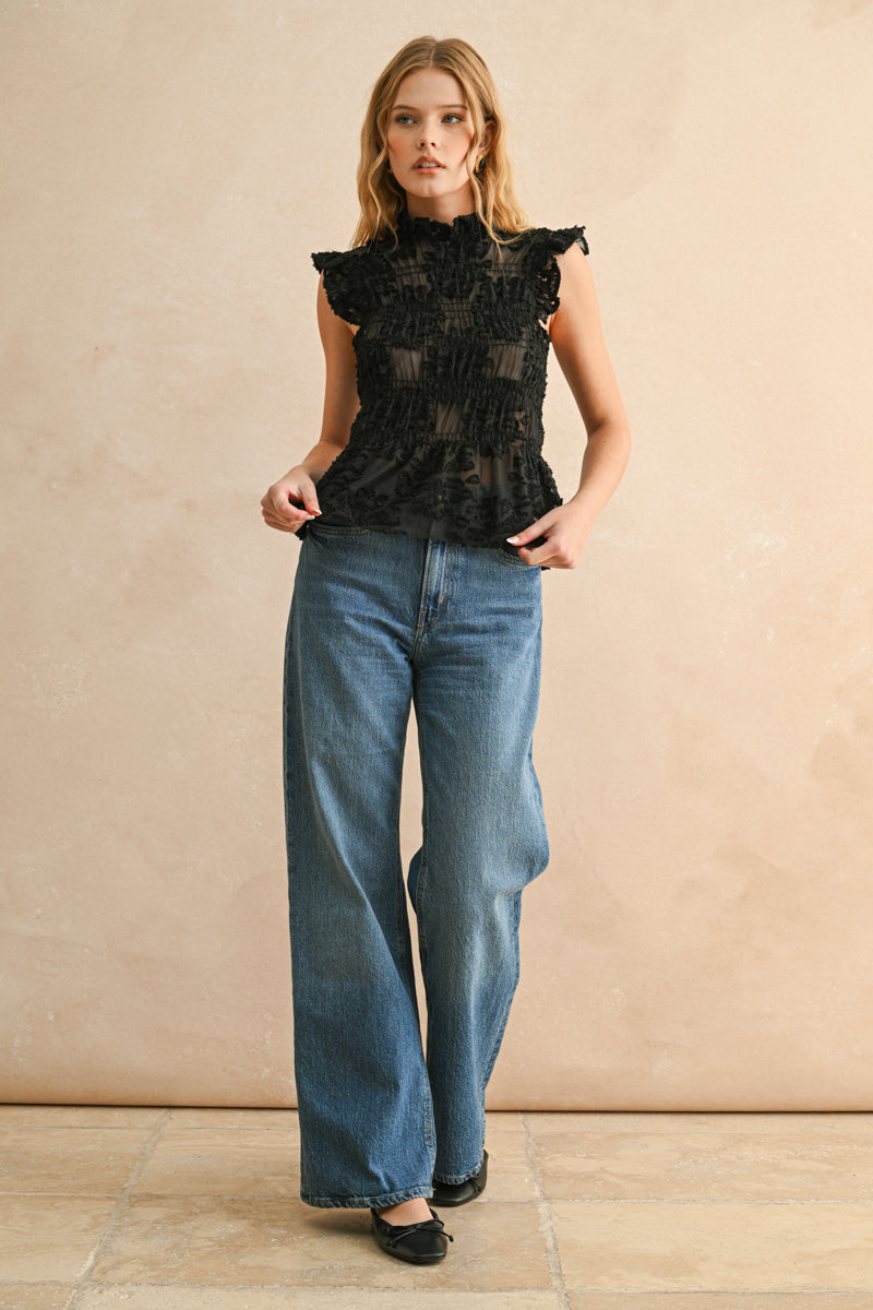 Char Velvet With Lace Combo Top