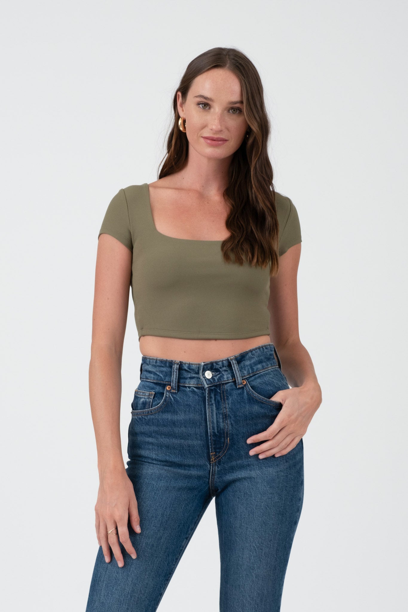 Dani Square Neck Short Sleeve Crop Top