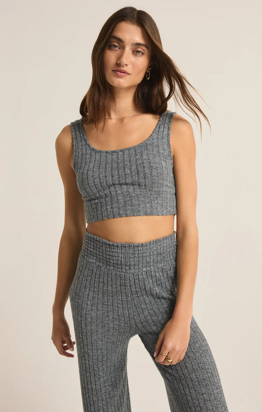 Zoe Rib Tank Bra Charcoal