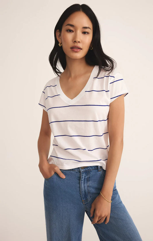 Z Supply Striped Modern V-Neck Tee - Oceanside