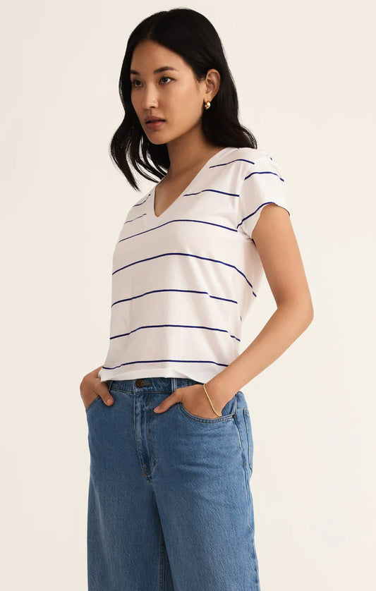 Z Supply Striped Modern V-Neck Tee - Oceanside