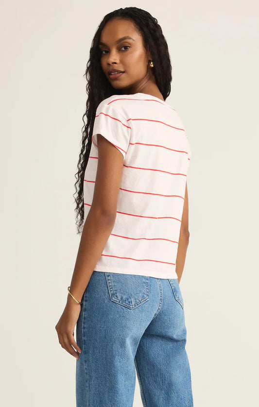 Z Supply Striped Modern V-Neck Tee - Red Hot