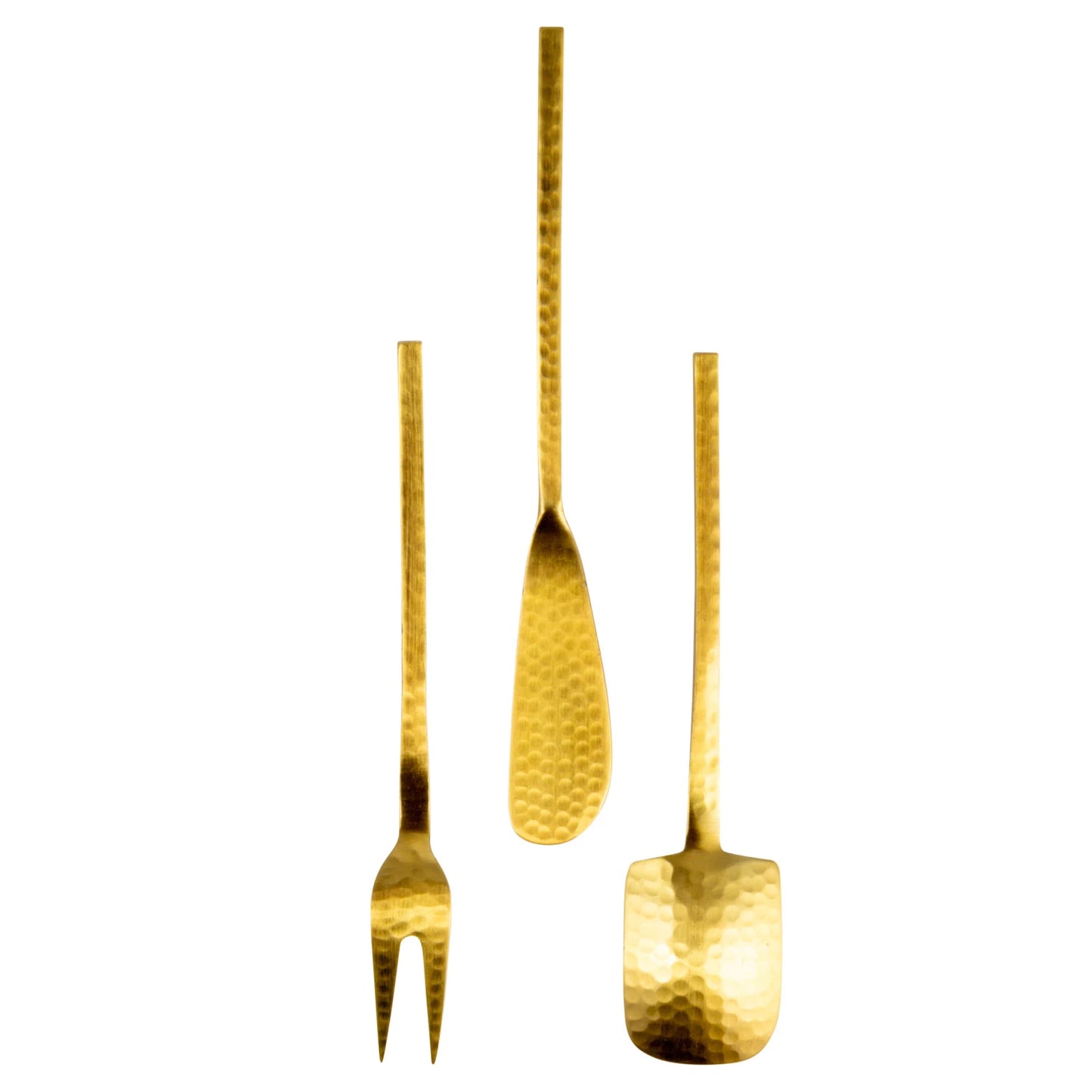 Hammered Stainless Steel Appetizer Utensils, Gold Finish