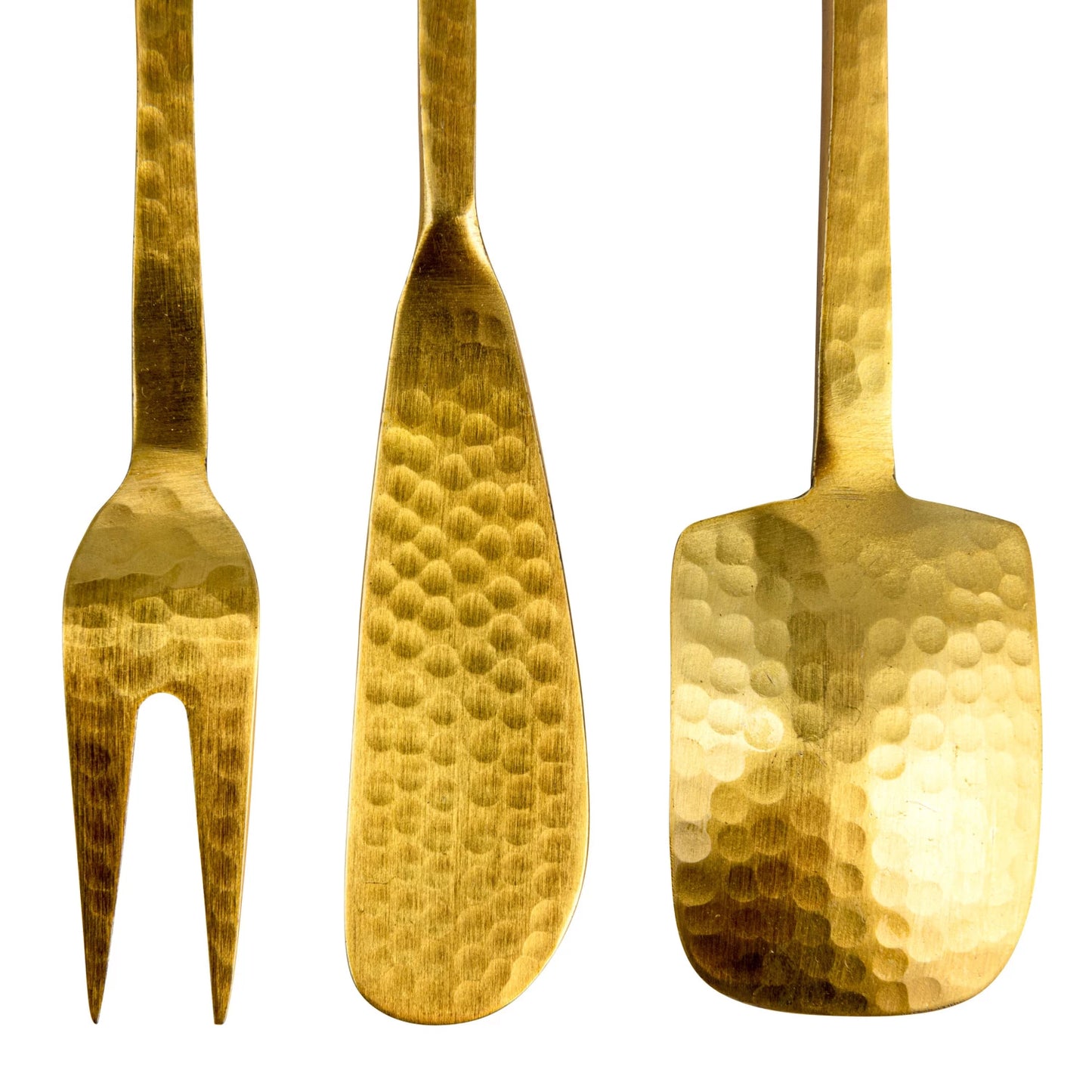 Hammered Stainless Steel Appetizer Utensils, Gold Finish