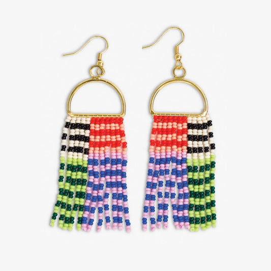 Allison Horizontal Striped Grid Beaded Earrings Rio