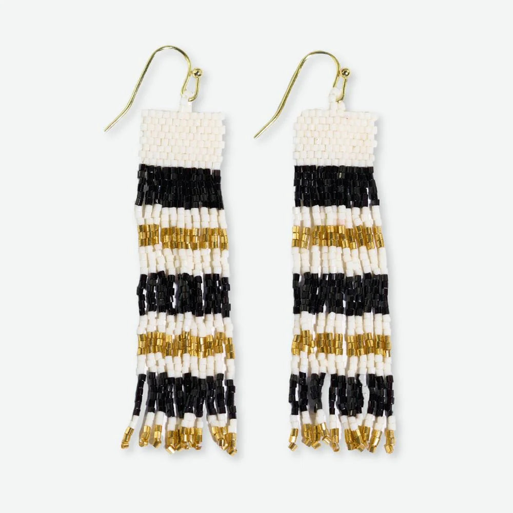 Billie Mixed Horizontal Stripes Beaded Fringe Earrings