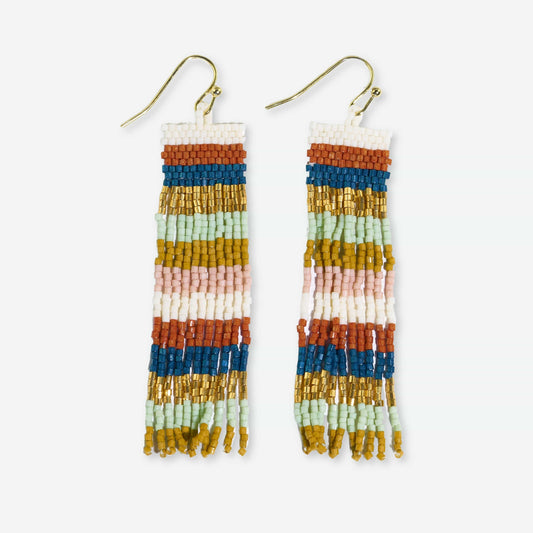 Billie Mixed Horizontal Stripes Beaded Fringe Earrings