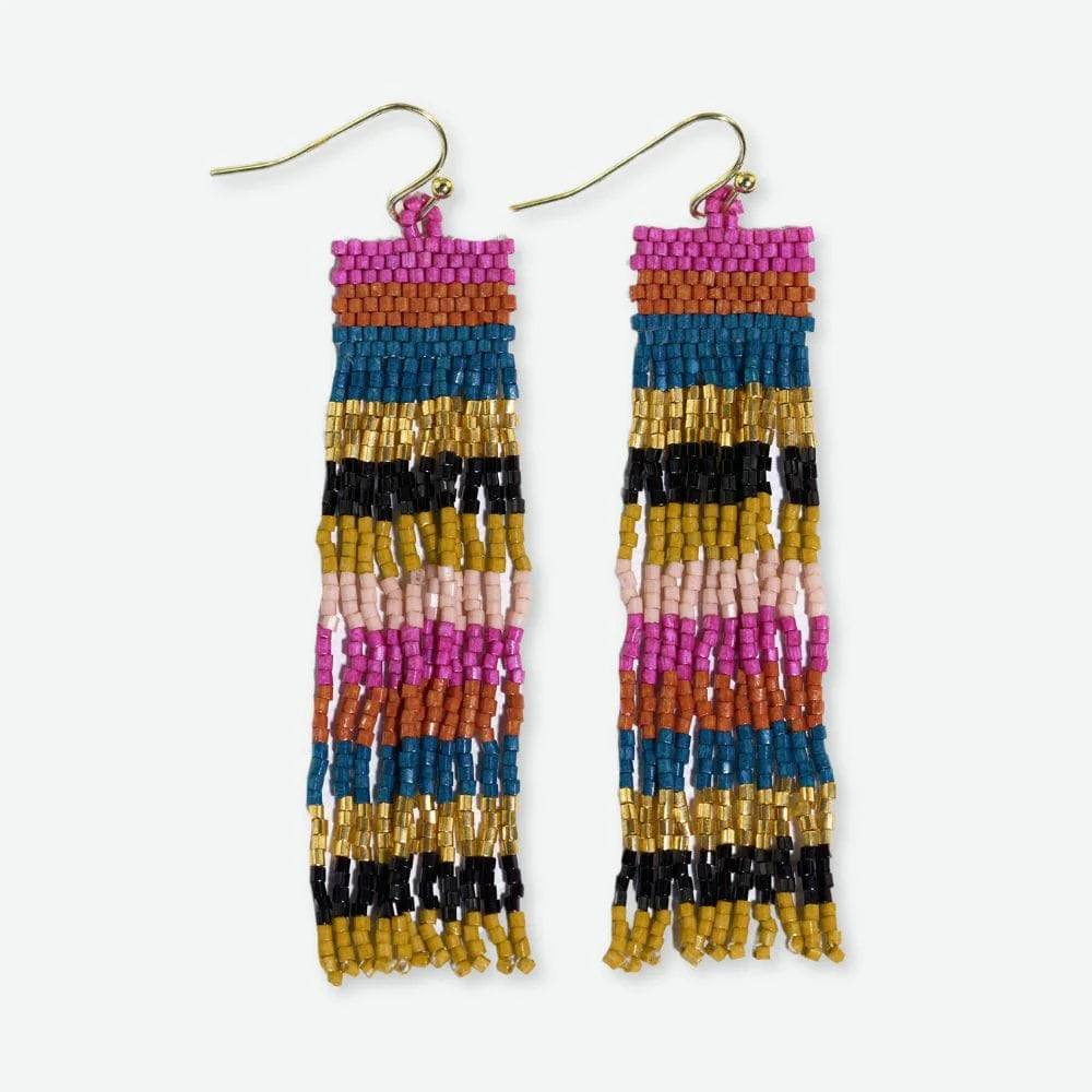 Billie Mixed Horizontal Stripes Beaded Fringe Earrings