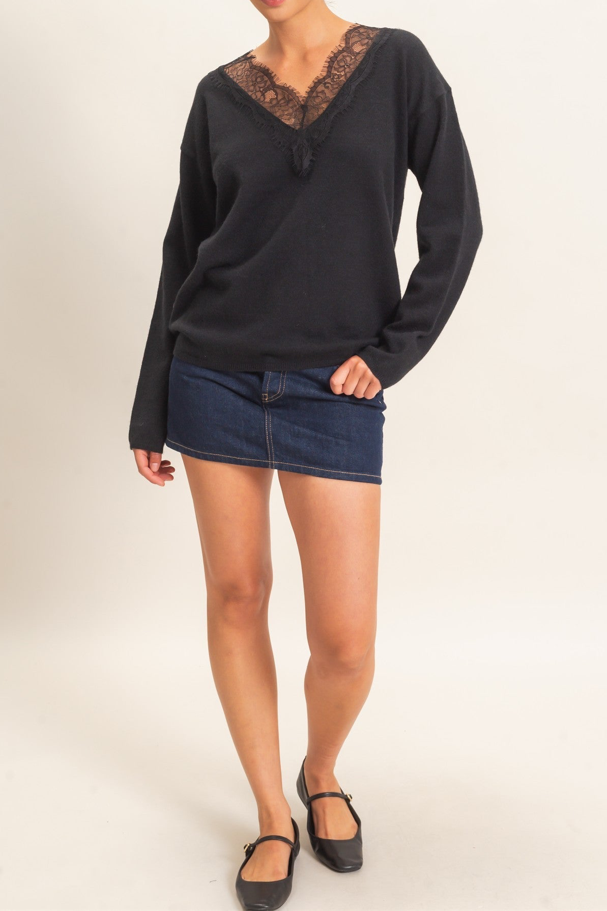 Juliette Lace Trim V-neck Sweater