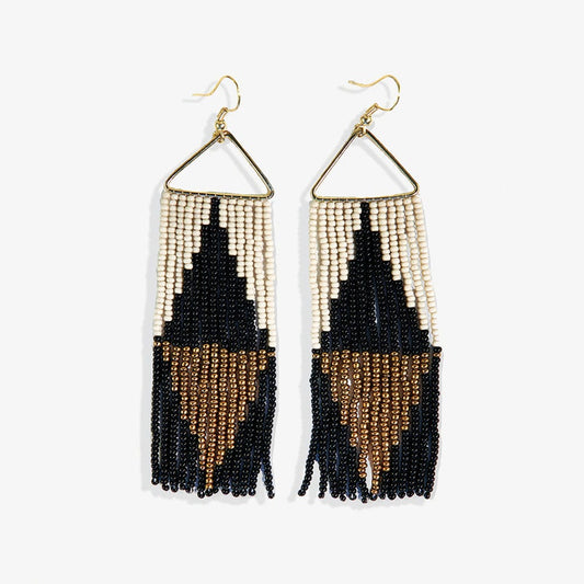 Brooke Split Diamond Beaded Fringe Earrings Black