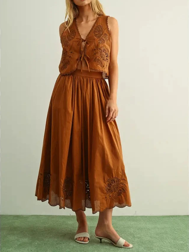 Victoria  Embroidery Bottom Long Full Skirt