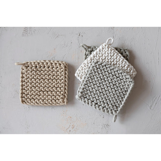 Cotton Crocheted Pot Holder, 4 Colors