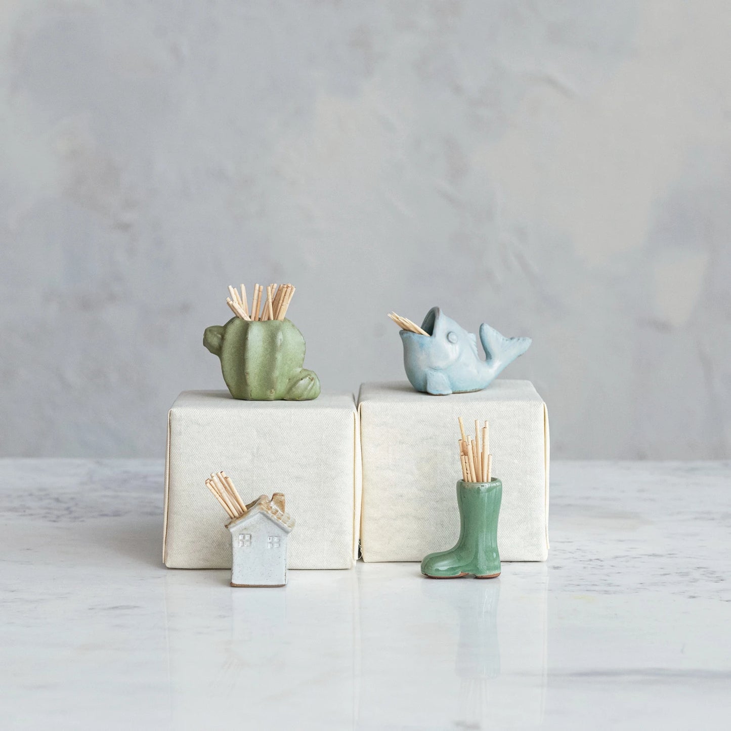 Cactus Shaped Stoneware Toothpick Holder