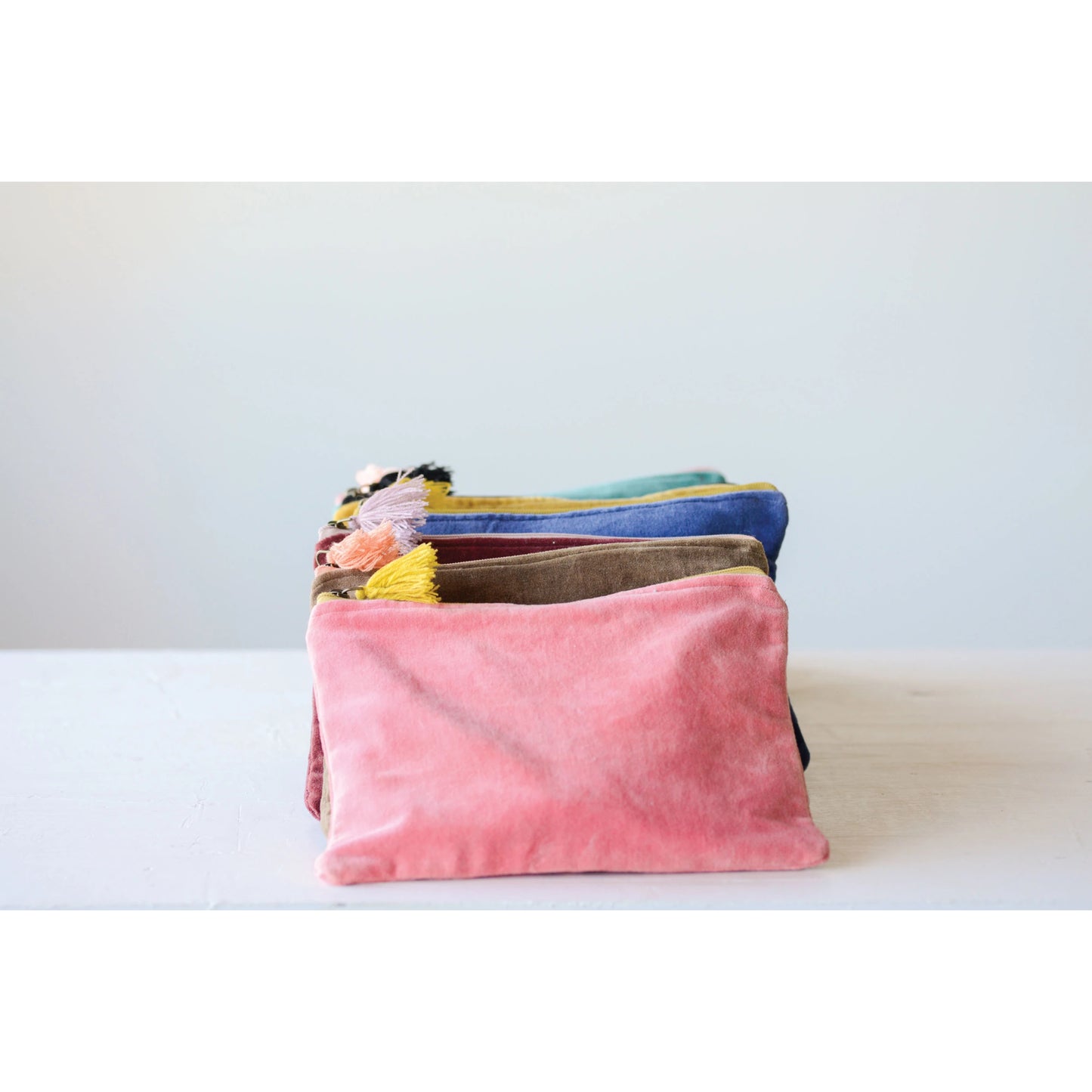 Cotton Velvet Zip Pouch w/ Tassel