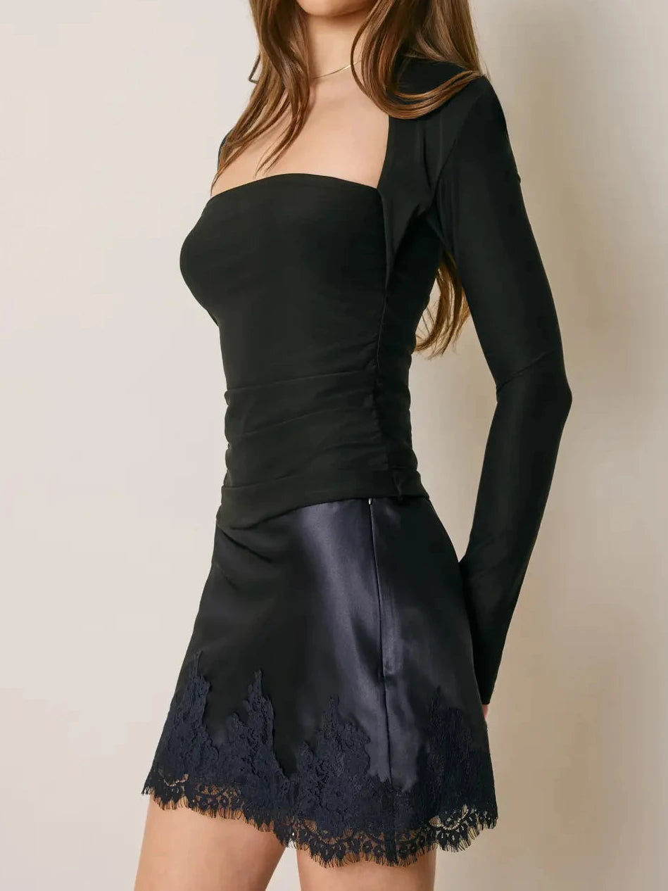 Blaire Satin Lace Trim Mini Skirt