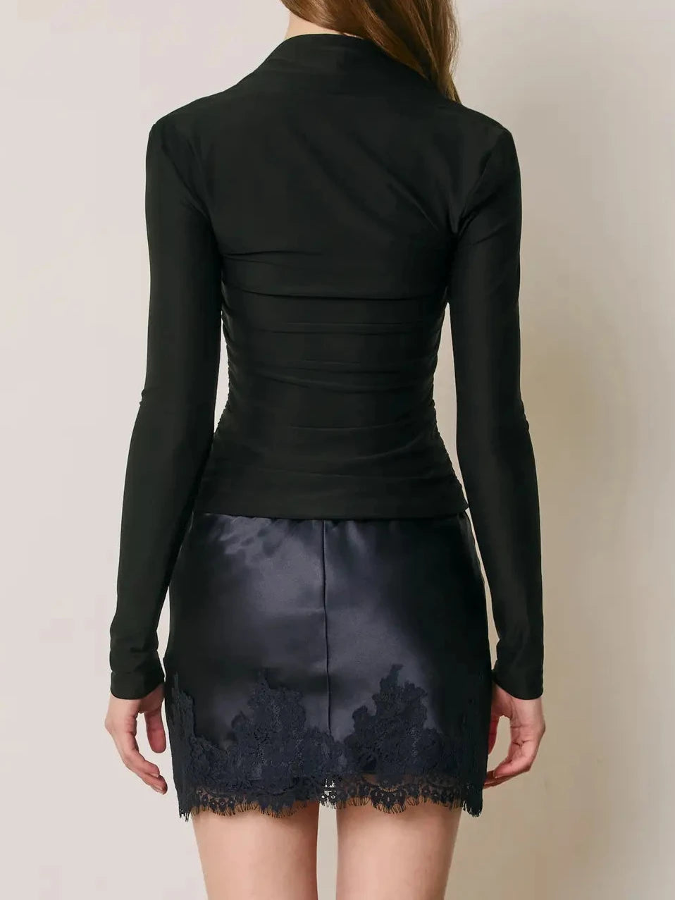 Blaire Satin Lace Trim Mini Skirt