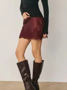 Blaire Satin Lace Trim Mini Skirt