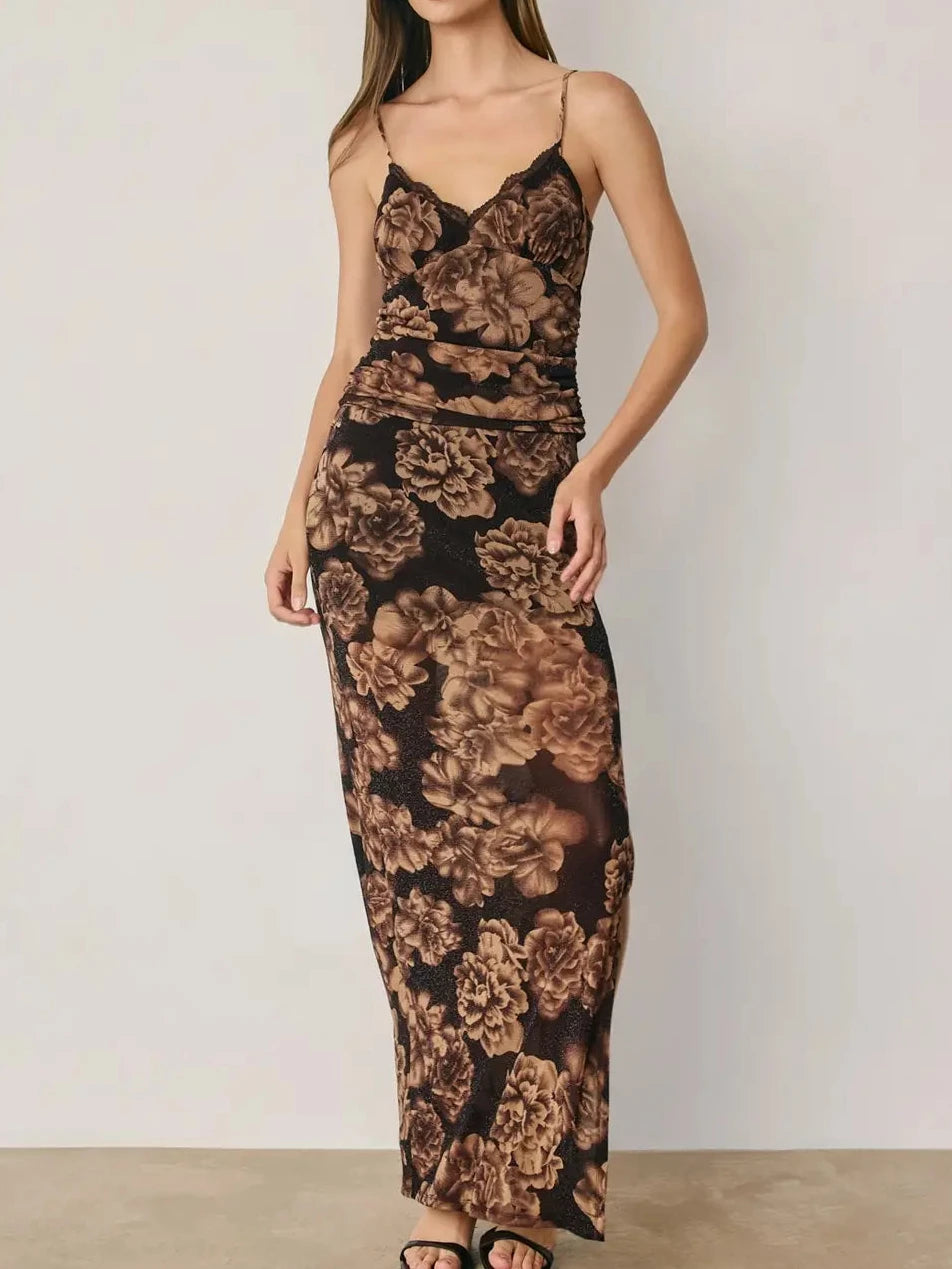 Jovie Metallic Floral Side Slit Maxi Skirt