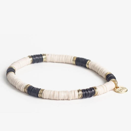 Grace Stripe on Cream Stretch Bracelet Black and White