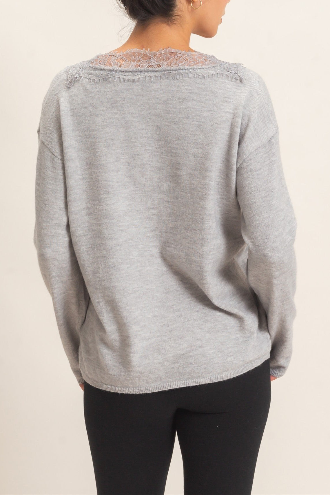Juliette Lace Trim V-neck Sweater