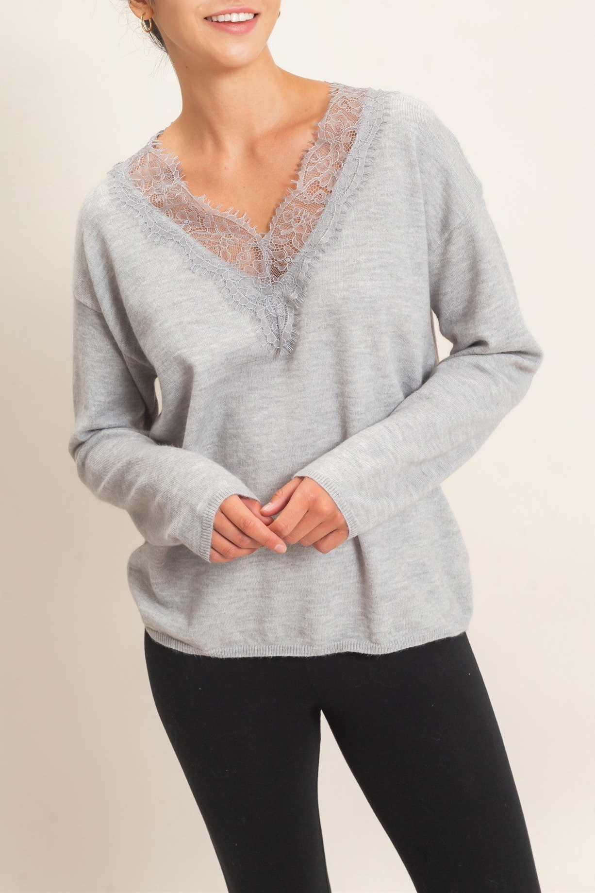 Juliette Lace Trim V-neck Sweater