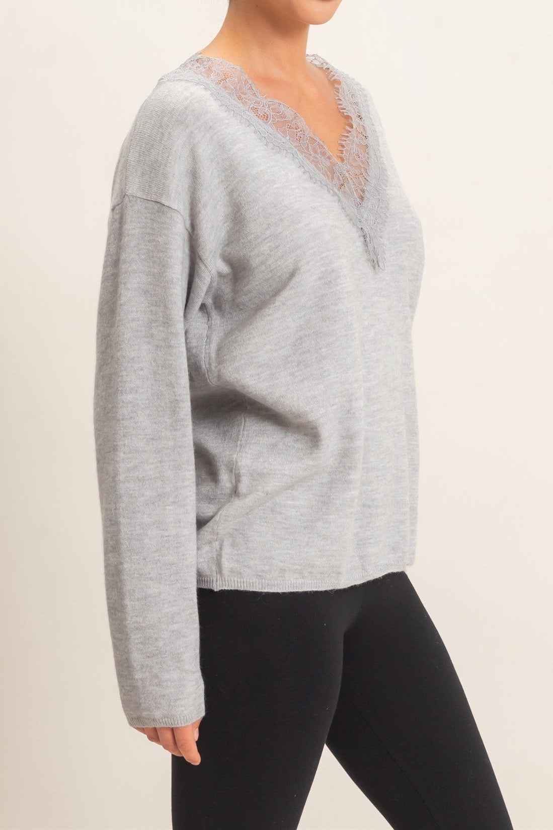 Juliette Lace Trim V-neck Sweater