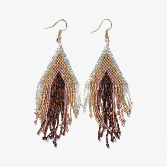 Haley Stacked Triangle Beaded Fringe Earrings Mixed Metallic