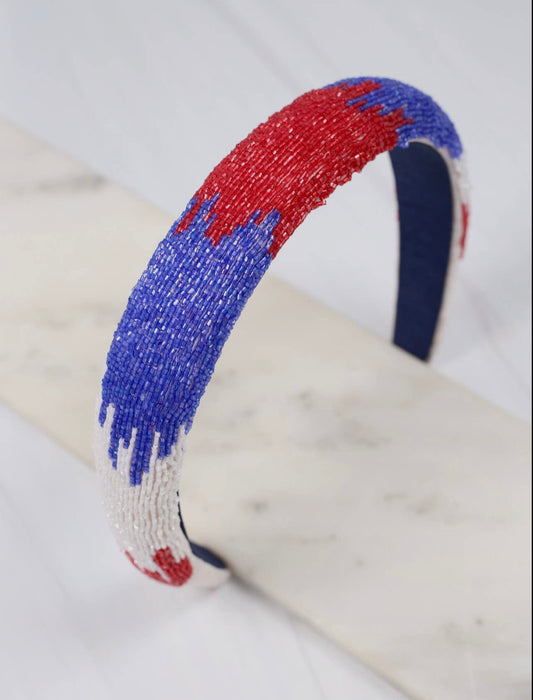 Adams Patriotic Beaded Headband Tri Color