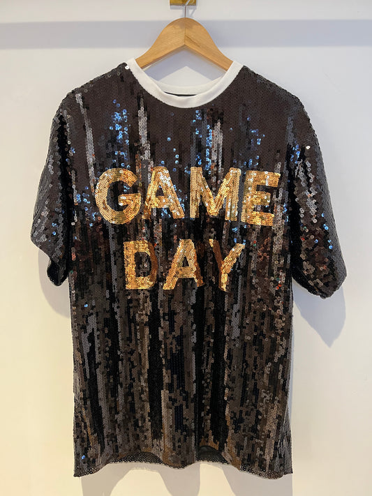 Round Neck Sequin Game Day Letter Tunic Top