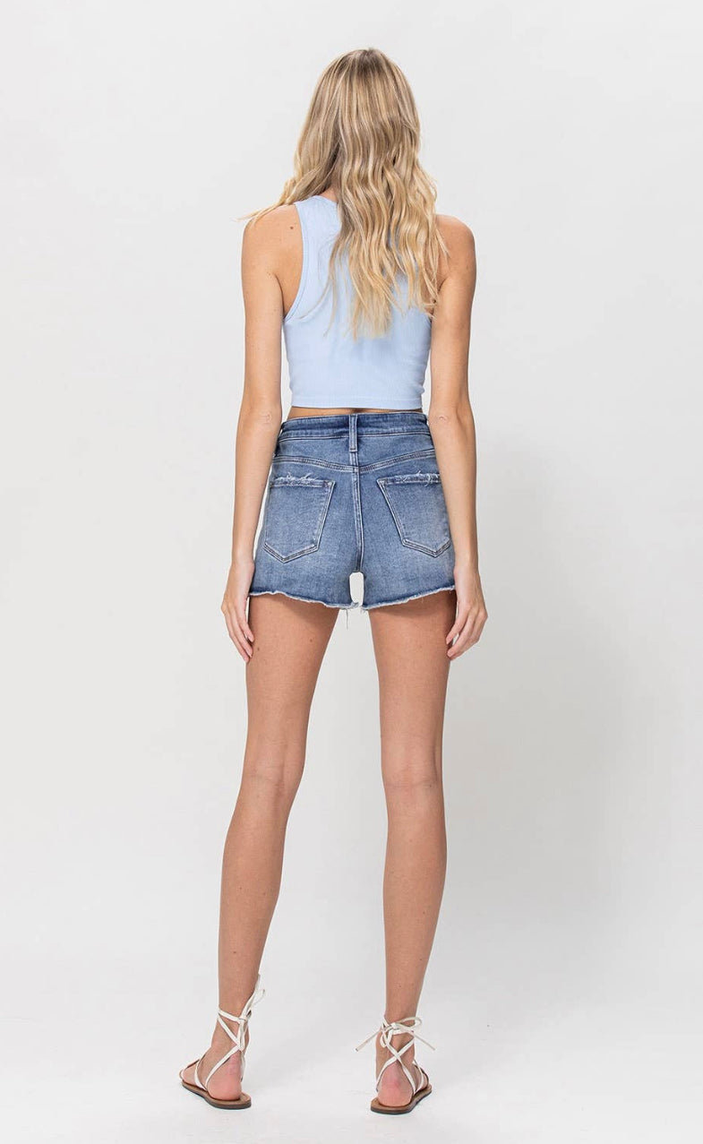 Super High Rise Stretch Shorts With Button