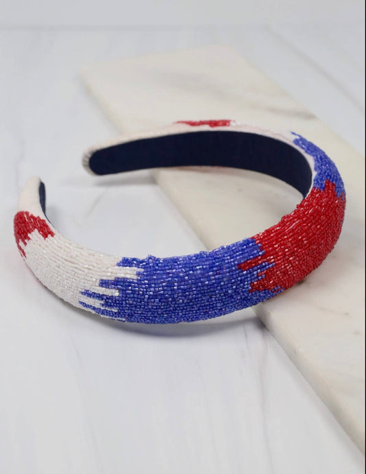 Adams Patriotic Beaded Headband Tri Color