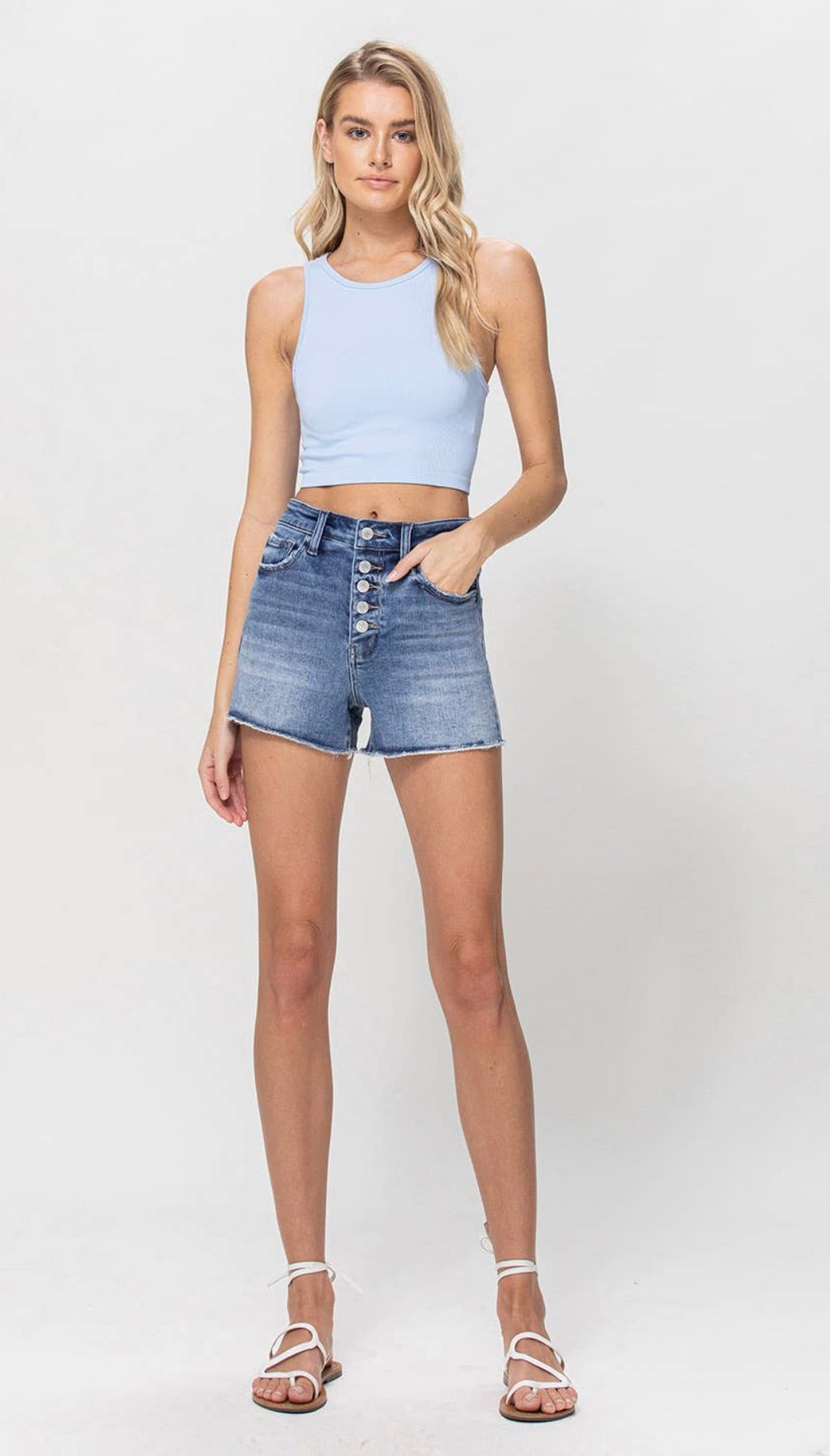 Super High Rise Stretch Shorts With Button