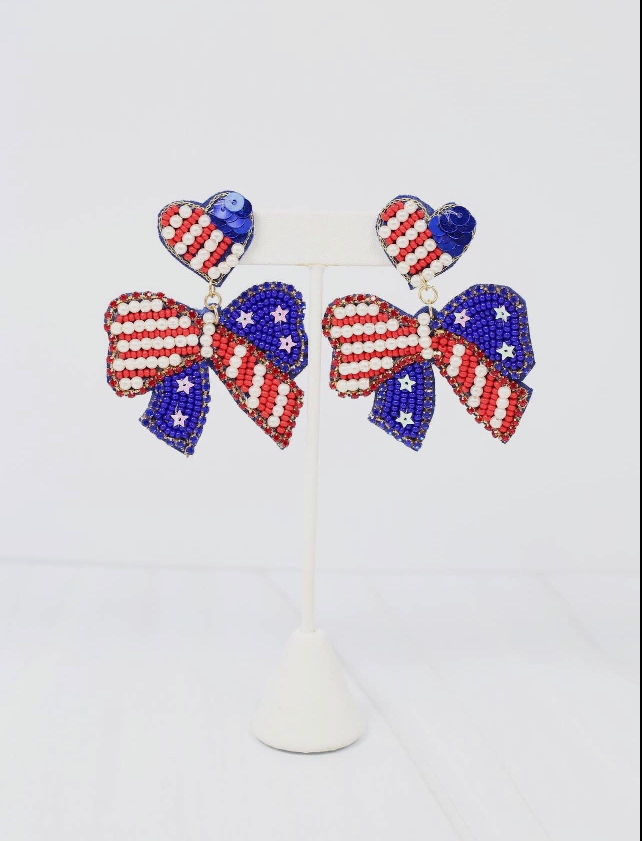 Stars and Stripes Bow Earring Tri Color