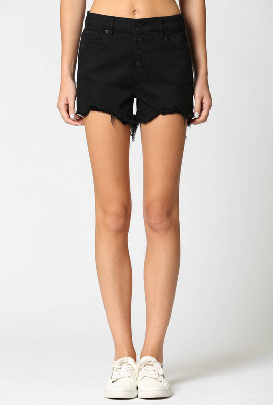 The Sofie Black Four Button High Rise Mom Shorts
