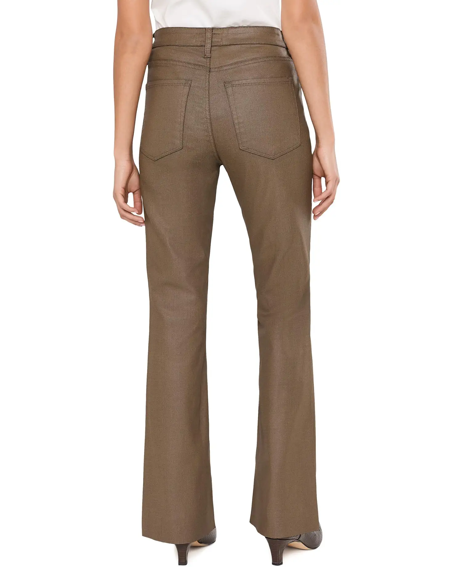 Stella Coated High Rise Flare Raw Hem Pants
